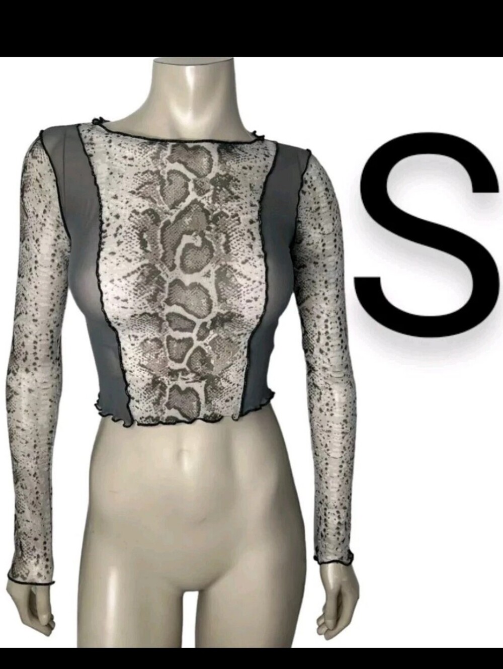 🆕Mesh Snakeskin Print Long Sleeve Crop Top~Size S